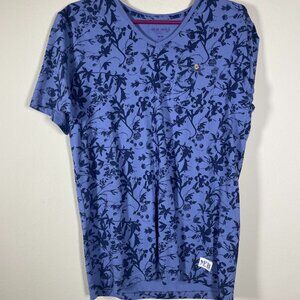 Fresh Brand Women's Navy Blue Tee Shirt Floral Pocket Medium 100% Cotton